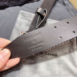 Cavalli Black Leather Silver Buckle Belts