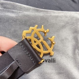 Cavalli Black Leather Gold Buckle Belts
