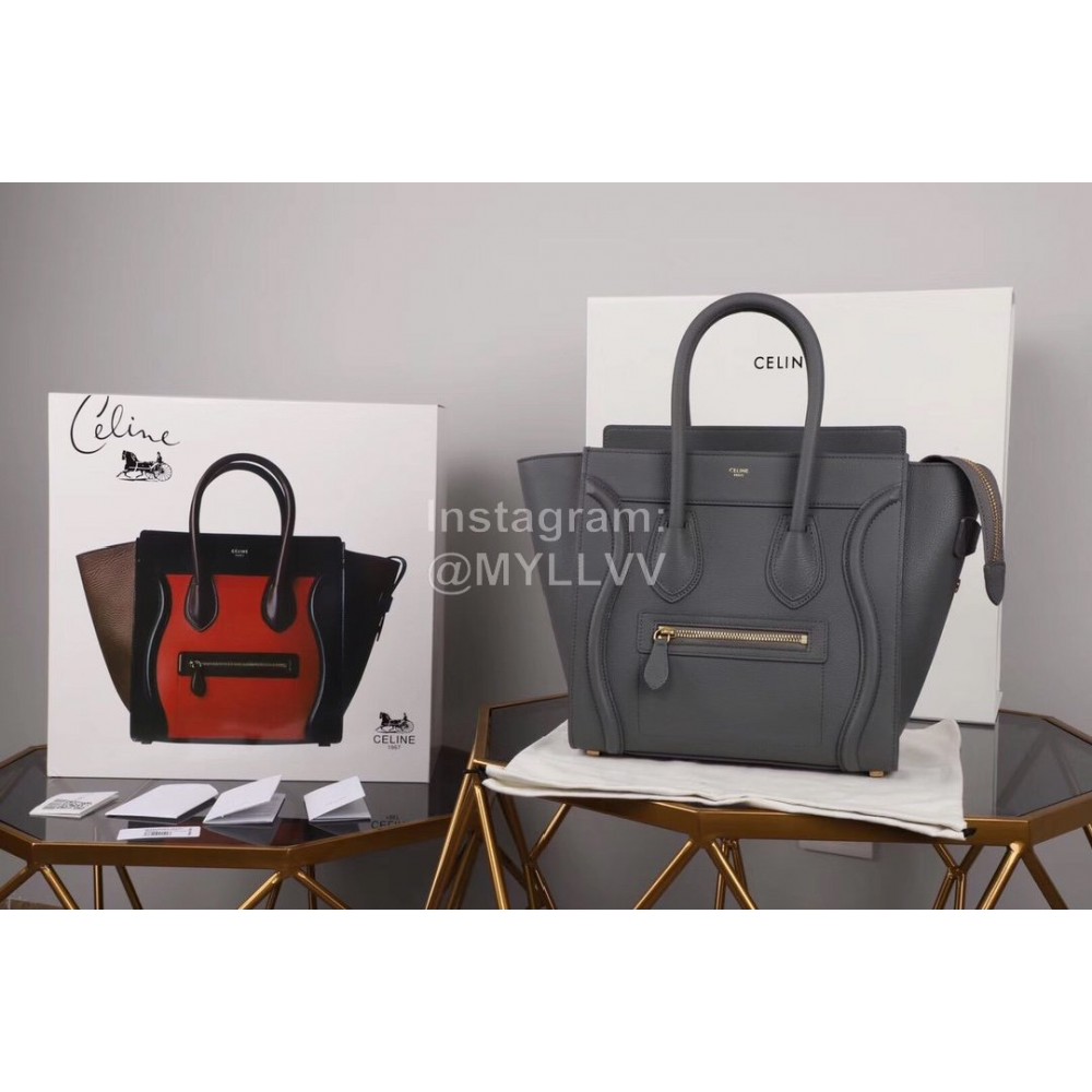 Celine Large Fashion Calfskin Smile Face Bag Handbag Gray 167793