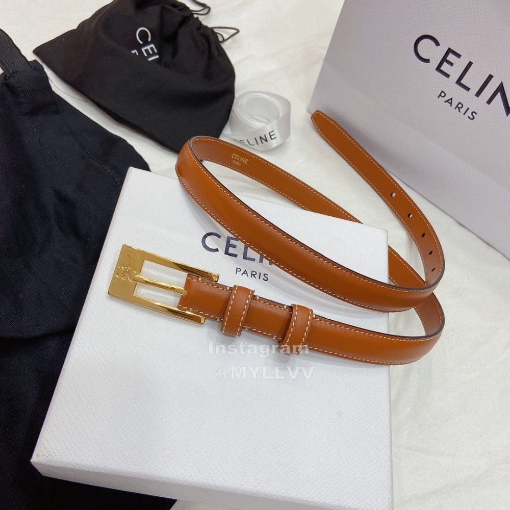 Celine Brown Leather Gold Pin Buckle 18mm Belts 