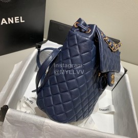 Chanel  Ahanel Classic Diamond Backpack Shoulder Strap Full Leather Blue