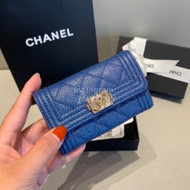 Chanel Ahanel Boy Series Coin Purse Card Holder 3 Compartments Blue 80603