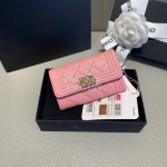 Chanel Ahanel Boy Series Coin Purse Card Holder 3 Compartments Pink 80603