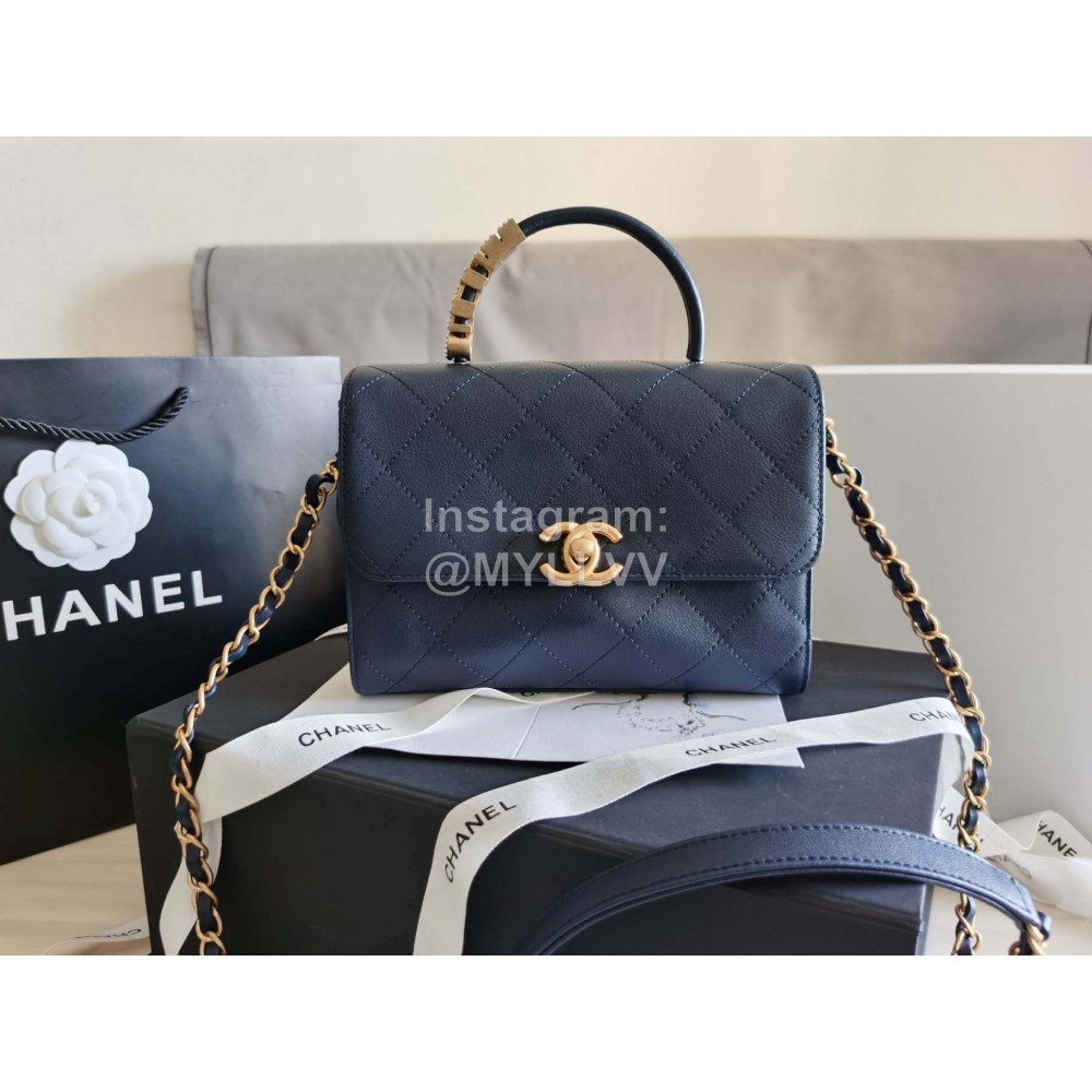 Chanel Autumn Winter Leather Gold Chain Classic Flap Bag Briefcase Blue