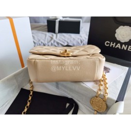 Chanel Autumn Winter Leather Chain Classic Flap Bag Beige