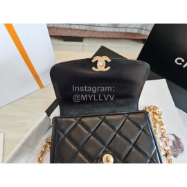Chanel Autumn Winter Small Leather Chain Classic Flap Bag Black