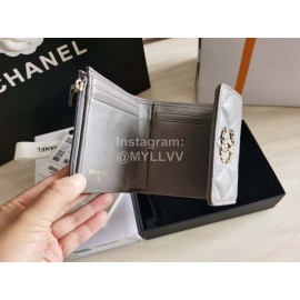 Chanel Autumn Winter Leather Three Fold Short Wallet Gray