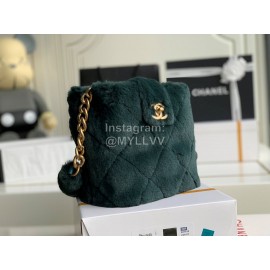 Chanel Autumn Winter Wool Bucket Bag Handbag Green