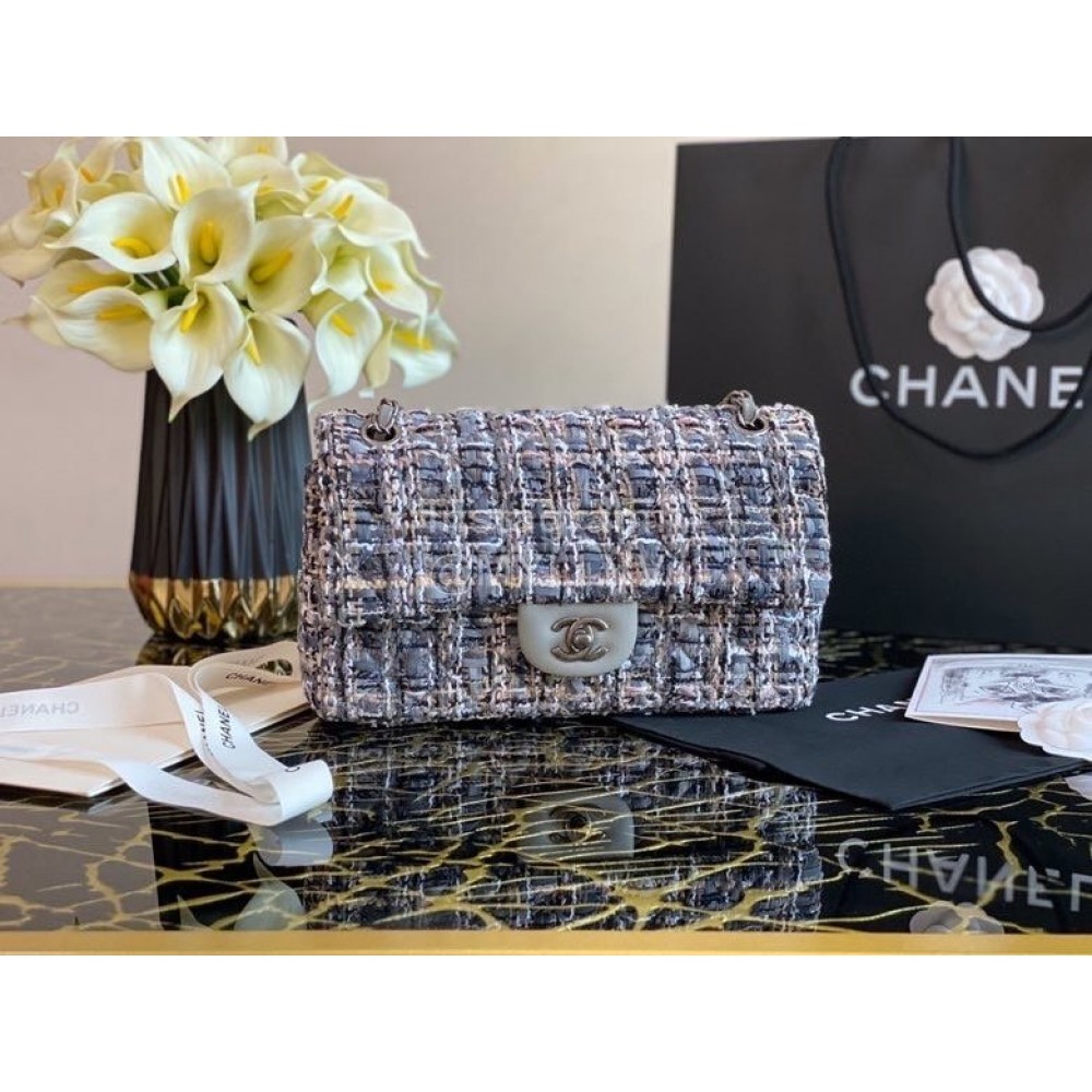 Chanel Autumn Winter Large Chain Crossbody Tweed Flap Bag