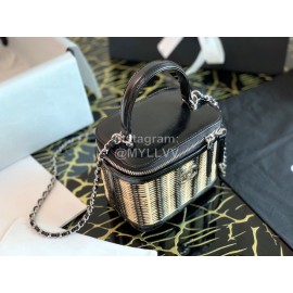 Chanel Woven Box Chain Crossbody Bag Black