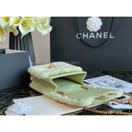 Chanel Autumn Winter Green Calf Wool Chain Crossbody Flap Bag
