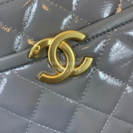 Chanel Bright Wrinkled Calf Leather Chain Cosmetic Bag Gray As2179