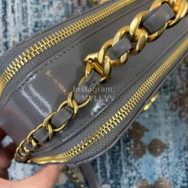 Chanel Bright Wrinkled Calf Leather Chain Cosmetic Bag Gray As2179