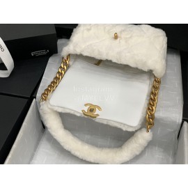 Chanel Winter Soft Rabbit Hair Chain Shoulder Flap Bag White As2240