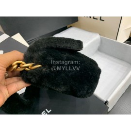 Chanel Winter Soft Rabbit Hair Chain Shoulder Flap Bag Black As2240