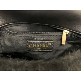 Chanel Winter Soft Rabbit Hair Chain Shoulder Flap Bag Black As2240