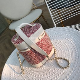 Chanel Woolen Chain Crossbody Bucket Bag Cosmetic Bag Red