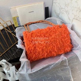 Chanel Winter Large Woolen Woven Chain Shoulder Flap Bag Orange