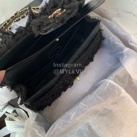 Chanel Winter Large Woolen Woven Chain Shoulder Flap Bag Black
