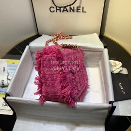 Chanel Woolen Knitting Chain Crossbody Flap Bag Rose Red As0974