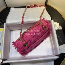 Chanel Woolen Knitting Chain Crossbody Flap Bag Rose Red As0974