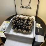 Chanel Woolen Knitting Chain Crossbody Flap Bag Black As0974