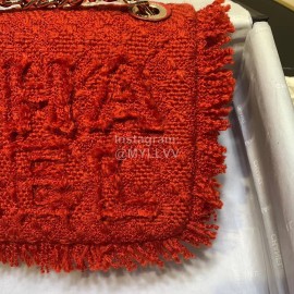 Chanel Woolen Knitting Chain Crossbody Flap Bag Red As0974