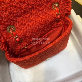 Chanel Woolen Knitting Chain Crossbody Flap Bag Red As0974