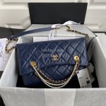 Chanel Autumn Winter Pearl Chain Shopping Bag For Women Navy As2213