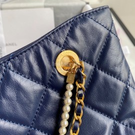 Chanel Autumn Winter Pearl Chain Shopping Bag For Women Navy As2213