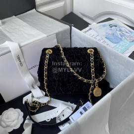 Chanel Winter Velvet Chain Crossbody Flap Bag For Women Black As2619