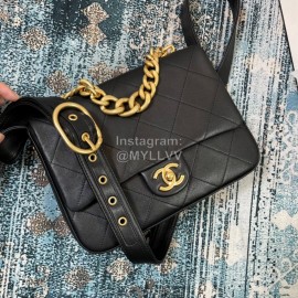 Chanel Black Leather Chain Messenger Flap Bag As2842