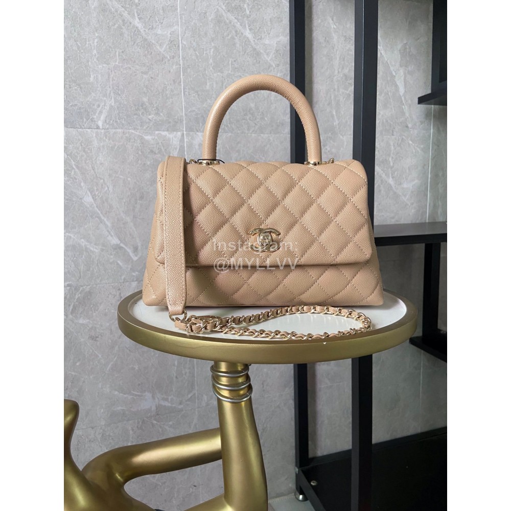 Chanel Apricot Plaid Leather Chain Flap Crossbody Bag Handbag