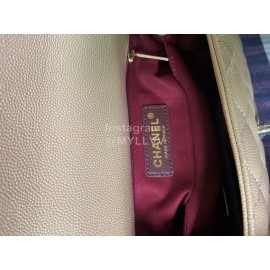Chanel Apricot Plaid Leather Chain Flap Crossbody Bag Handbag