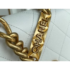 Chanel Winter Cowhide Gold Chain Flap Bag For Women White