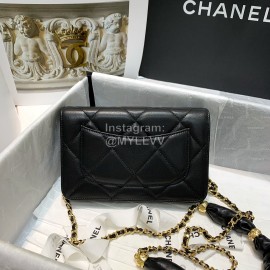 Chanel Black Leather Chain Crossbody Flap Bag 