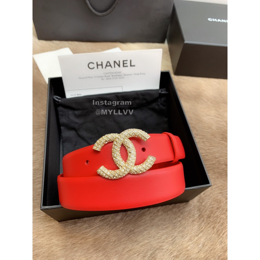 Chanel Double Side Calf Leather Diamond Buckle 30mm Belts For Women Red