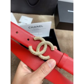 Chanel Double Side Calf Leather Diamond Buckle 30mm Belts For Women Red