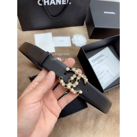 Chanel Double Side Calf Leather Pearl Buckle 30mm Belts For Women Black