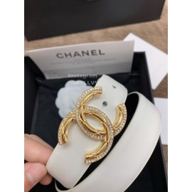 Chanel New Calf Leather Diamond Buckle 30mm Belts For Women White