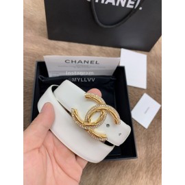 Chanel New Calf Leather Diamond Buckle 30mm Belts For Women White