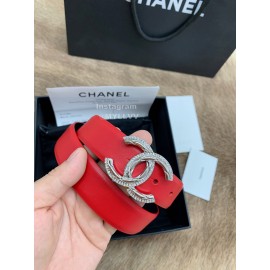 Chanel New Calf Leather Diamond Silver Buckle 30mm Belts For Women Red