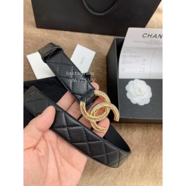 Chanel Black Letter Calf Leather Diamond Buckle 30mm Belts For Women 