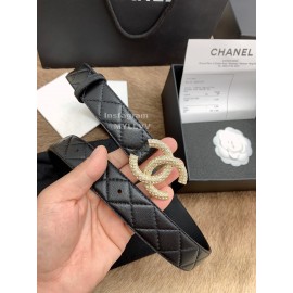 Chanel New Black Letter Calf Leather Diamond Buckle 30mm Belts For Women 