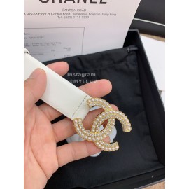 Chanel Fashion White Calf Leather Pearl Buckle 30mm Belts For Women 