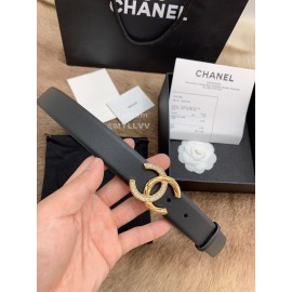 Chanel Black Calf Leather Gold Diamond Buckle 30mm Belts For Women 