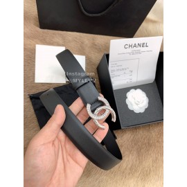 Chanel Black Calf Leather Silver Diamond Buckle 30mm Belts For Women 