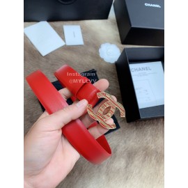 Chanel Fashion Buckle Calf Leather 30mm Belts For Women Red
