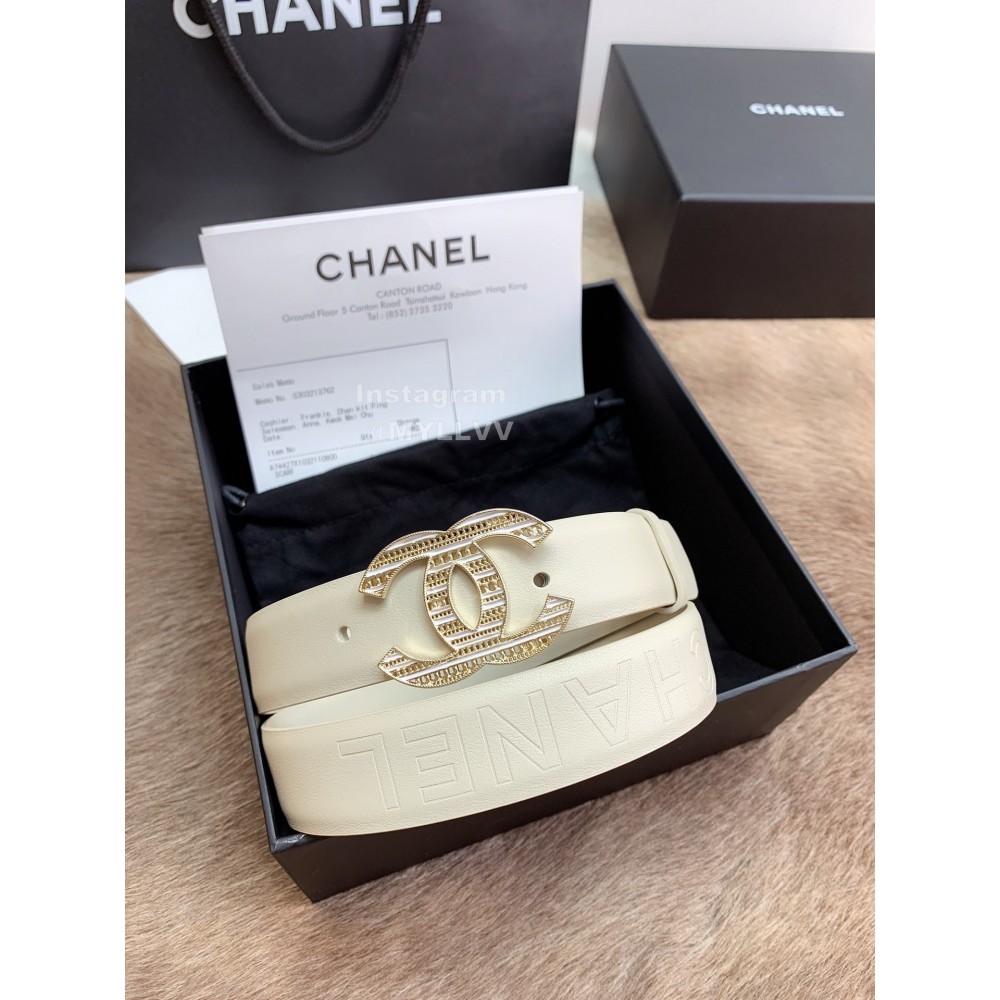 Chanel Fashion Buckle Calf Leather 30mm Belts For Women White