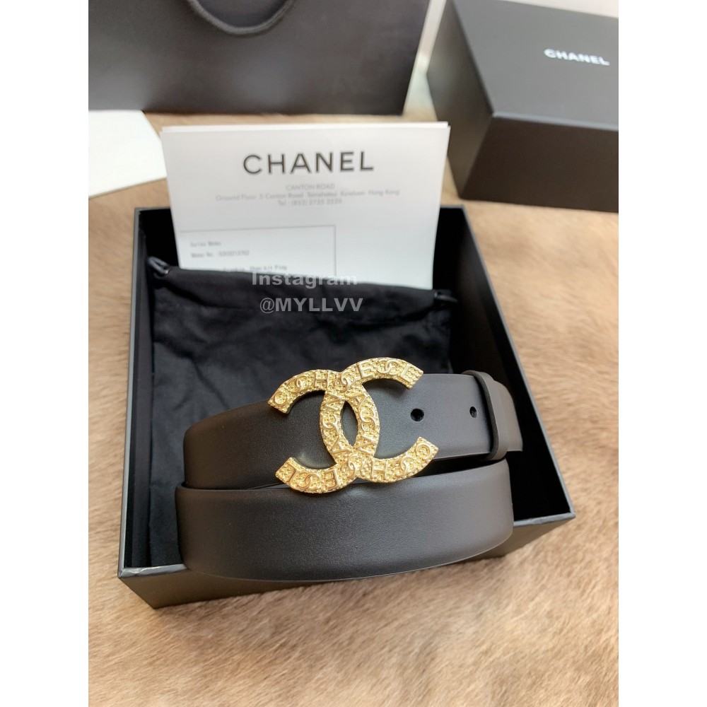 Chanel Fashion Calf Leather Gold Buckle 30mm Belts For Women Black